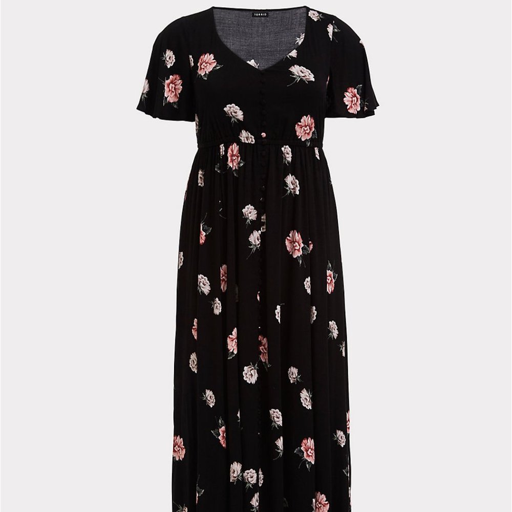 Black Floral Challis Maxi Dress Torrid
